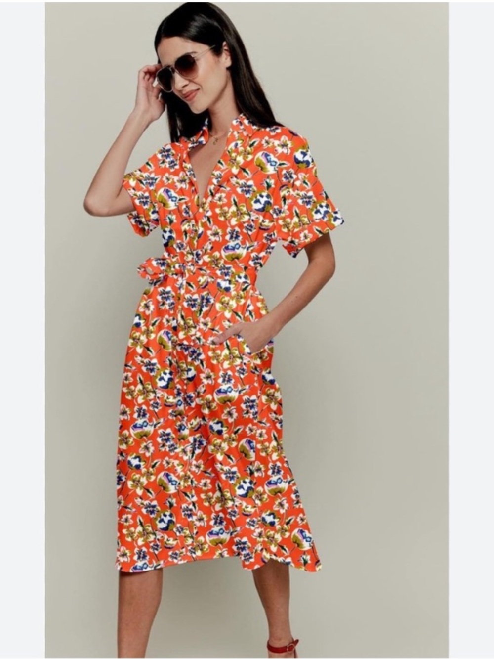 TUCKER NYC Safari Shirtdress
Georgia Blossoms in Citrus Orange Floral Dress